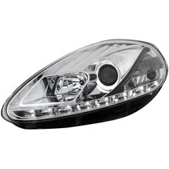 Φανάρια εμπρός led για Fiat Grande Punto (2005+) - chrome , με λάμπες (Η1) - σετ 2τμχ. AutoEuro