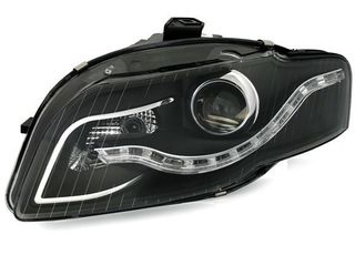 Φανάρια εμπρός led για Audi A4 B7 (2004-2008) - chrome ,μαύρα , με λάμπες (Η1) - σετ 2τμχ. AutoEuro