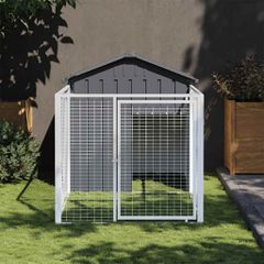 vidaXL Σπιτάκι Σκύλου με Αυλή Ανθρακί 117x201x123 εκ. Γαλβαν. Χάλυβας