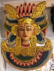 Ινδική θεότητα σε μορφή μάσκας από ξύλο χειροποίητη ζωγραφιστή