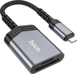 Hoco Αναγνώστης Κάρτας Μνήμης 2 σε 1 Lightning 480MBps και 2TB για Micro SD/Sd Otg Κοντό και Anti-Bending Καλώδιο Γκρι - (UA25)