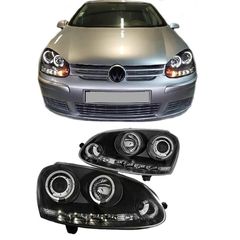 Μπροστινά Φανάρια Set Για Vw Golf V (5) 03-08 Angel Eyes & Led Μαύρα H1/H1 Manual Sonar