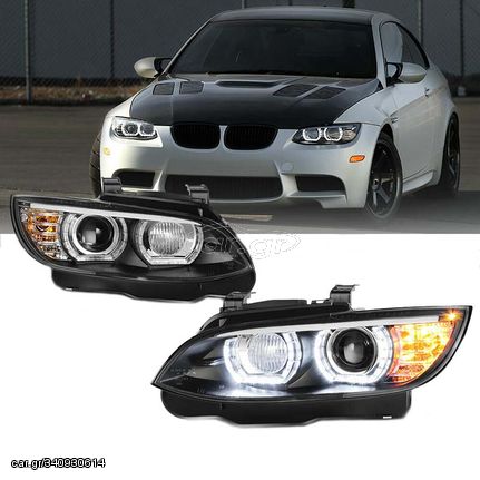 Μπροστινά Φανάρια Set Για Bmw 3 E92 / E93 06-10 U-LED 3D Angel Eyes Μαύρα Xenon D1S Sonar