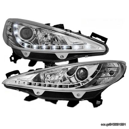 Μπροστινά Φανάρια Set Για Peugeot 207 06-12 DRL Χρωμίου H7/H1 Sonar