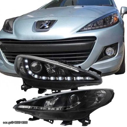 Μπροστινά Φανάρια Set Για Peugeot 207 06-12 DRL Μαύρα H7/H1 Sonar