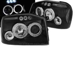 Μπροστινά Φανάρια Set Για Nissan Navara D22 01-04 Angel Eyes & Led Μαύρα H1/H1 Manual JunYan