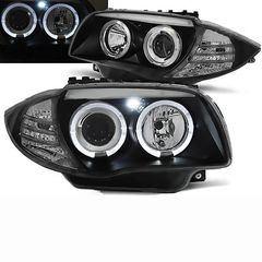 Μπροστινά Φανάρια Set Για Bmw 1 E87/E88/E81/E82 04-11 Angel Eyes & Led Μαύρα Sonar