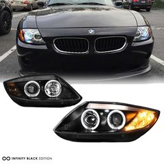 Μπροστινά Φανάρια Set Για Bmw Z4 E85 E86 02-08 Angel Eyes & Led Μαύρα H7/H1 Με Μοτέρ Sonar