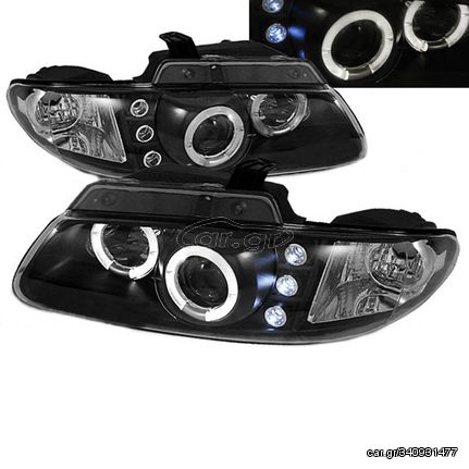 Μπροστινά Φανάρια Set Για Chrysler Voyager 96-01 Angel Eyes & Led Μαύρα H1/H1 Manual Sonar