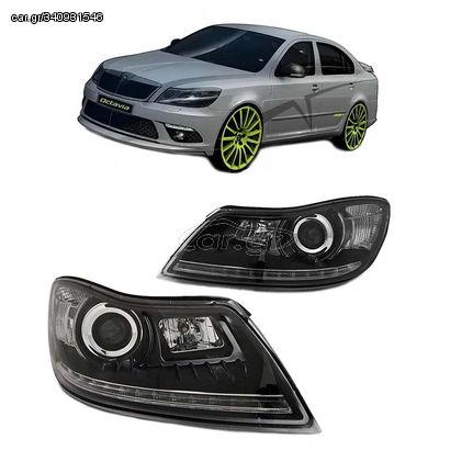 Μπροστινά Φανάρια Set Για Skoda Octavia 1Z 09-12 TRU DRL Μαύρα H7/H1 Με Μοτέρ Sonar