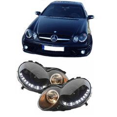 Μπροστινά Φανάρια Set Για Mercedes-Benz CLK W209 03-10 Projectors Μαύρα H7/H1 Με Ρυθμιστή Αέρος Sonar