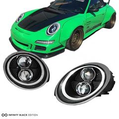 Μπροστινά Φανάρια Set Για Porsche Carrera 911 997 04-09 DRL Tube Lights Μαύρα Xenon D2S/H1 Sonar