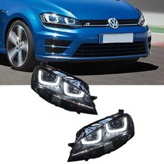 Μπροστινά Φανάρια Set Για Vw Golf VII (7) 12-17 U-Type DRL GTI R-Line Look Μαύρα H7/H7 Με Μοτέρ