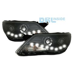 Μπροστινά Φανάρια Set Για Vw Tiguan mk1 07-11 TRU DRL Μαύρα H7/H1 Με Μοτέρ Sonar