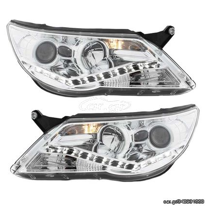 Μπροστινά Φανάρια Set Για Vw Tiguan mk1 07-11 TRU DRL Χρωμίου H7/H1 Με Μοτέρ Sonar