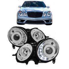 Μπροστινά Φανάρια Set Για Mercedes-Benz E-Class W211 06-09 DRL Χρωμίου H7/H7 Με Μοτέρ Sonar