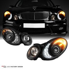 Μπροστινά Φανάρια Set Για Mercedes-Benz E-Class W211 02-06 DRL H7/H7 Μαύρα Με Μοτέρ Sonar