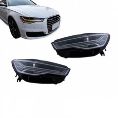 Μπροστινά Φανάρια Set Για Audi A6 4G C7 11-18 DRL Full Led Matrix Design & Dynamic Φλας Μαύρα Με Μοτέρ