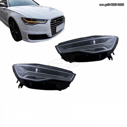 Μπροστινά Φανάρια Set Για Audi A6 4G C7 11-18 DRL Full Led Matrix Design & Dynamic Φλας Μαύρα Με Μοτέρ