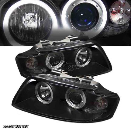 Μπροστινά Φανάρια Set Για Audi A4 B6 00-04 Angel Eyes & Led Μαύρα H1/H1 Sonar