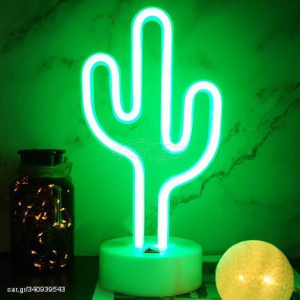Decorative LED επιτραπέζιο φωτιστικό νέον με σταθερη βάση Κάκτος πράσινος 125