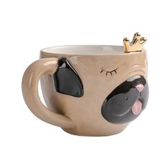 Τρισδιάστατη 3D ζωγραφισμένη στο χέρι Κεραμική κούπα για καφέ με σχέδιο English Bull Dog το Χαριτωμένο κατοικίδιο με χρυσό στέμμα