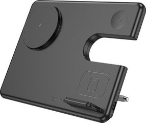 Hoco Επιτραπέζια Αναδιπλούμενη Βάση Ασύρματης Φόρτισης 3-σε-1 3A 15W Κάθετη Φόρτιση 3 Συσκευών 0-110° Μαύρο - (CQ1 Geek)