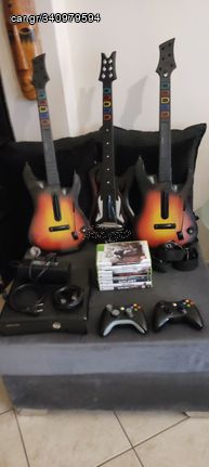 XBOX 360 Console Slim Black  120GB + 8 Games + 3 κιθάρες Guitar Hero