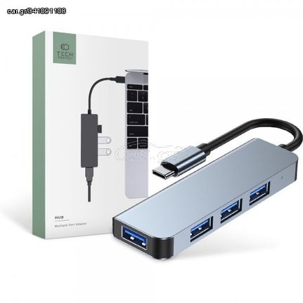 Tech-Protect V1-HUB USB 3.0 Hub 4 Θυρών με σύνδεση USB-C & Θύρα Φόρτισης Γκρι