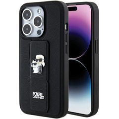 Karl Lagerfeld Gripstand Saffiano Karl Pins case for iPhone 15 Pro - black