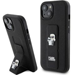 Karl Lagerfeld Gripstand Saffiano Karl Pins case for iPhone 15 Plus / 14 Plus - black
