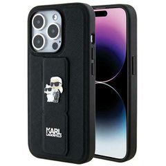 Karl Lagerfeld Gripstand Saffiano Karl Pins case for iPhone 14 Pro - black