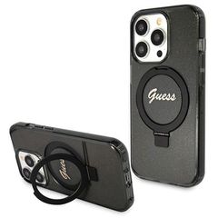 Guess Ring Stand Script Glitter MagSafe case for iPhone 14 Pro - black-thumb-0