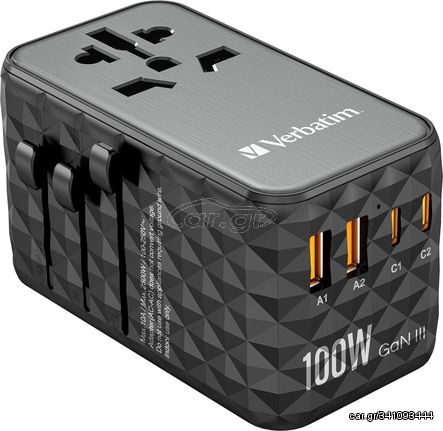 Verbatim Gan Iii Universal Travel Adapter UTA-06 With 2 X USB-C Pd 100W & Qc 4+ / 2 X USB-A Qc 3.00 - (32121)