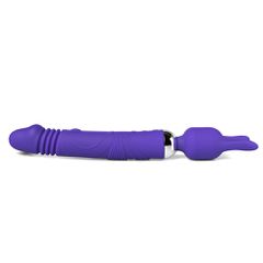 12-Speed Blue Thrusting Dildo with Clitoral Stimulator-thumb-1