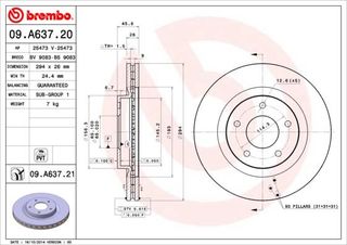 Δισκόπλακα BREMBO 09A63721 για Citroen C4 Aircross 1800cc HDI 150ps 2012