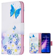 Θήκη Xiaomi Redmi Note 8 / 8 (2021) OEM Flowers and Butterflies με βάση στήριξης, υποδοχές καρτών και μαγνητικό κούμπωμα Flip Wallet δερματίνη