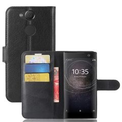 Θήκη SONY Xperia XA2 OEM Litchi Texture με βάση στήριξης, υποδοχές καρτών και μαγνητικό κούμπωμα Flip Wallet δερματίνη μαύρο