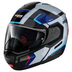ΚΡΑΝΟΣ NOLAN N90-3 LIGHTHOUSE N-COM ZEPHYR WHITE (BLACK - LIGHT BLUE - BLUE) / GLOSSY BLACK (50)
