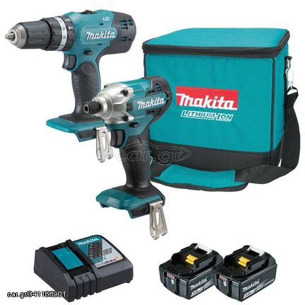 Makita DLX2336X - Σετ κρουστικό δραπανοκατσάβιδο DHP453 (42Νm), το παλμικό δράπανο DTD156 (155Nm), 2 μπαταρίες 18V/3.0Ah, ταχυφορτιστή και βαλίτσα υφασμάτινη