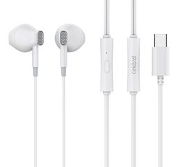 CELEBRAT earphones με μικρόφωνο D12, USB-C σύνδεση, Φ14.2mm, 1.2m, λευκά