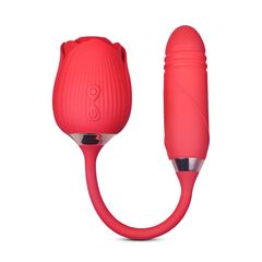 10-Speed Red Color Silicone Clitoral Sucking Rose with Thrusting