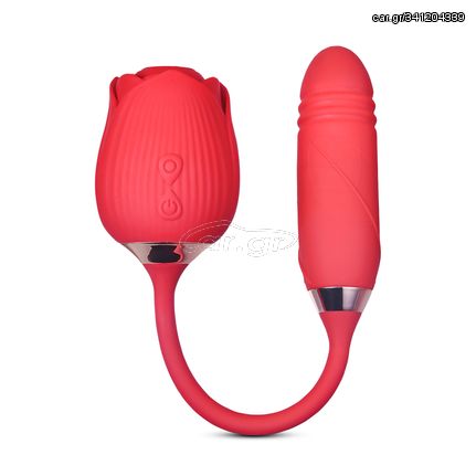 10-Speed Red Color Silicone Clitoral Sucking Rose with Thrusting