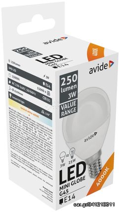 Avide LED Σφαιρική 3W E14 Λευκό 4000K Value