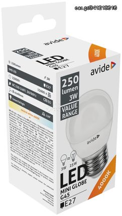 Avide LED Σφαιρική 3W E27 Λευκό 4000K Value