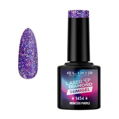 Ημιμόνιμο Βερνίκι Elixir Semi Gel Uv&Led; 1454 Laser Diamond Princess Purple 8ml