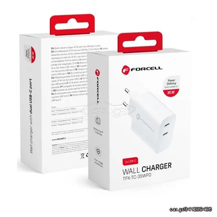 Forcell Travel Charger με 2 USB type C sockets - 3A 35W με PD και Quick Charge 4.0