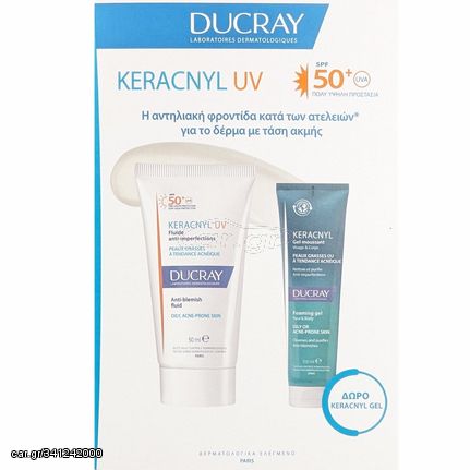 Ducray Promo Keracnyl UV Αντηλιακό Προσώπου Spf50 Κατά Των Ατελειών 50ml & Δώρο Αφρώδες Gel Καθαρισμού 100ml