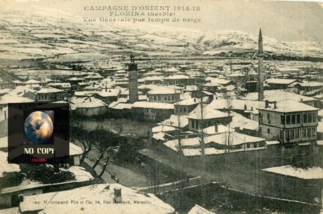Καρτ ποστάλ Φλώρινας (1918) Χιονισμένη γενική άποψη της πόλης (γαλλική έκδοση)
