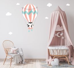 Αυτοκόλλητο τοίχου - Panda σε αερόστατο 2 και σετ 6 συννεφάκια